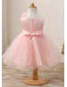 Sleeveless Lace Tulle Curly Hem Beaded Flower Girl Dress